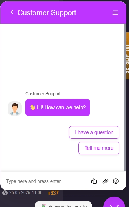 SpinKings24 Casino customer support live chat window with quick reply buttons