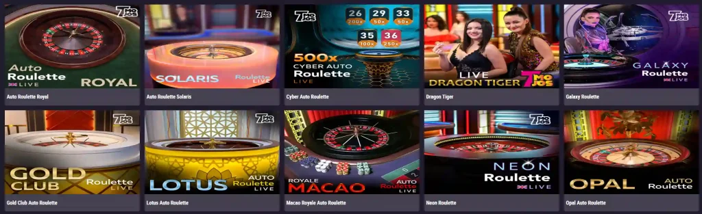 SpinKings24 Casino live roulette games lobby with Auto Roulette, Dragon Tiger and Galaxy Roulette
